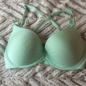 Mint push up bra with rhinestones